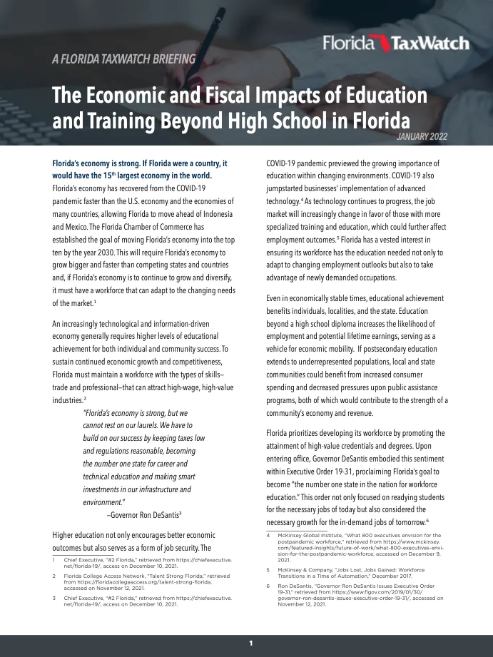 Florida TaxWatch Releases Policy Brief Examining Higher Education Achievement Rates in Florida The taxpayer research institute identifies achievement gaps and their impacts on the state economy