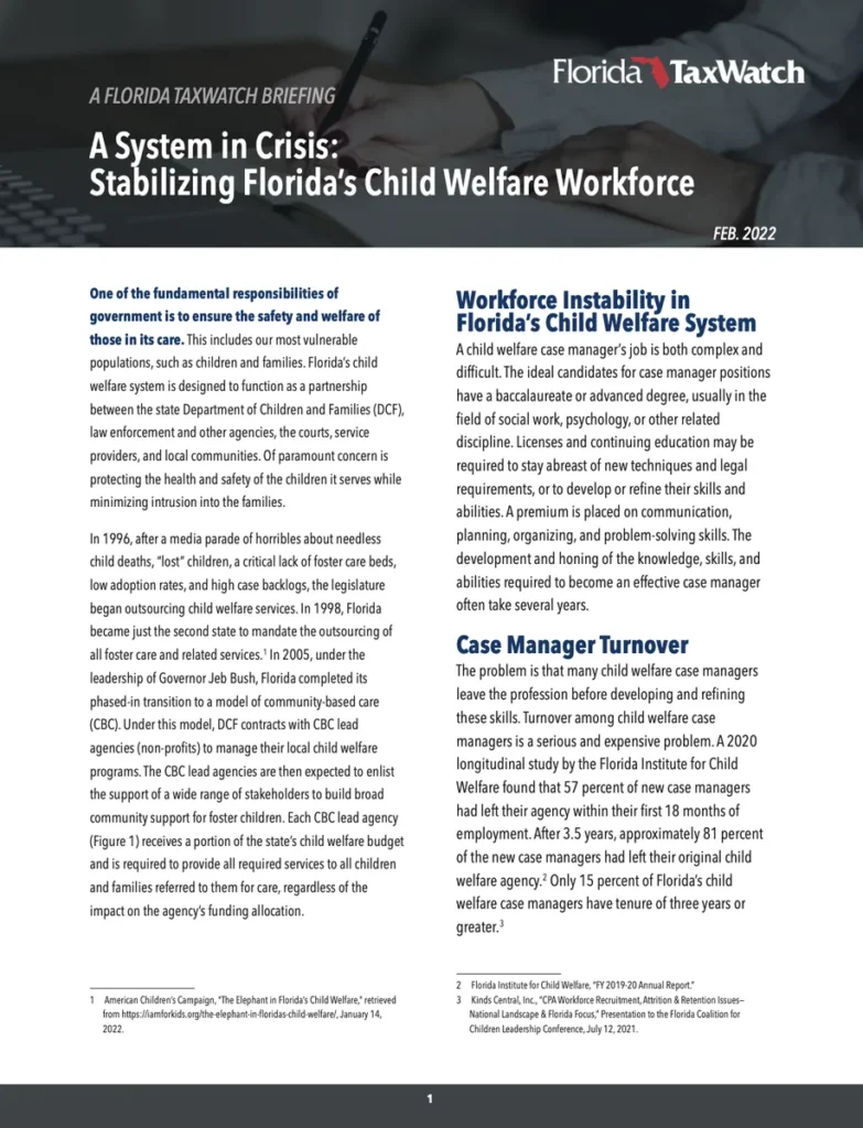 A System in Crisis: Stabilizing Florida’s Child Welfare Workforce
