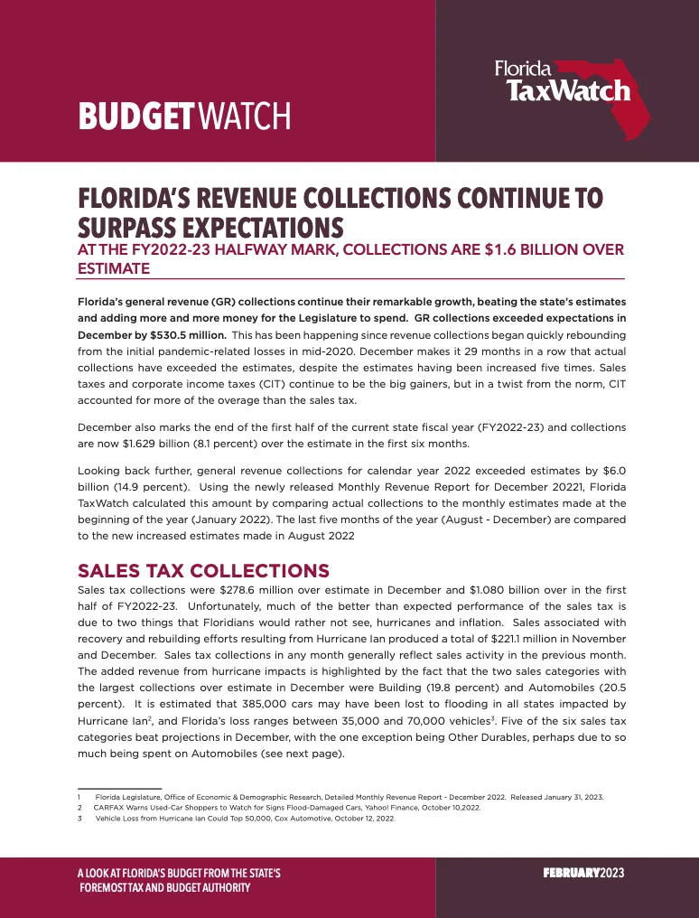 Florida’s Revenue Collections Continue to Surpass Expectations